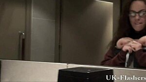 Crazy amateur babe masturbates pussy in public restaurant toilet.