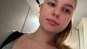 blonde teen shakes with overwhelming pleasure masturbating hard in the gym