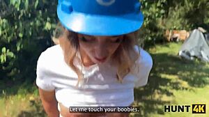 😍 sexy fanta fucks old hunter outdoors for big cash!!