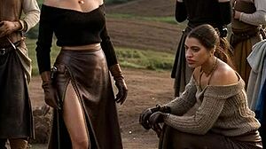 duchess in leather corset skirt boots pounds brunette ass