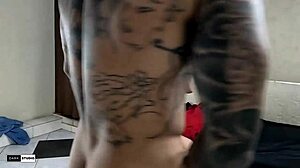 Muscular Tattooed Brazilian Hunk Pounds Blonde Milf with Huge Cock in Lingerie