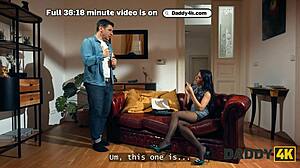 daddy watches hot girlfriend quietly cheat with father-in-law on tv!