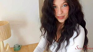 Sex doll consultant bends over showing off her curves