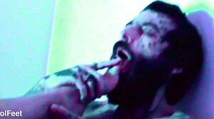 arachne dominates her slave's cock with feet while he gags on her toes and moans in barefoot torment