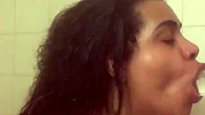 damn, fresh faced slut bares her huge ass and pounds pussy with dildo in steamy shower!