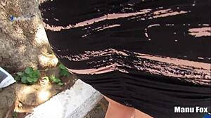 damn check out these huge tits bouncing while she sucks cock outdoors till massive cumshot