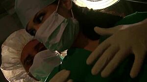 i can't believe this sexy doctor double penetrates the male nurse with her team