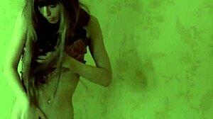 hot girlfriend strips out of tight jeans teasing her curves before begging for rough sex