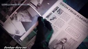 Vintage leather bondage with choking and gagging retro style