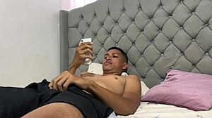 stepsis catches stepbro jerking to her pic then rides him