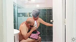 i love watching my stepbrother's cock throb hard while i clean in miniskirt and lingerie