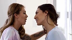 bella rolland licks leah winters pussy in deep lesbian kissing frenzy 60fps