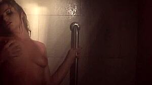 Sexy Blonde Dahlia Fingers Pussy in Naughty Shower Masturbation