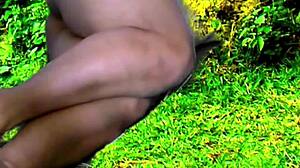 close-up outdoor foreplay with agarabas olpr gaping pussy fingering then indoor creampie