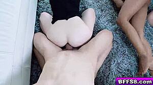 😏 Brunette teens line up moaning for huge black cock to stretch their pussies next!