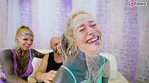 Tattooed Girls' Hardcore Threesome Delivers Gaping Asses Champion Facials and Wild Orgy Rides