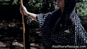 cute petite asian babe gives nuru massage handjob in high definition