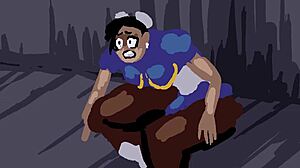 Juri dominates Chun-Li in brutal street fight sex mastery game