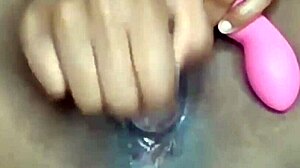 Horny ebony babe squirts hard in tight pussy orgasm
