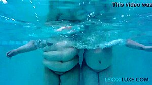 Lexxxi Luxe and her busty BBW friend play underwater in pool