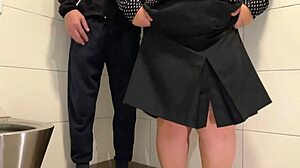 curvy stepmom bends over public toilet hairy pussy for stepson cum explosion