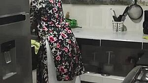 while washing dishes perverted step-nephew bends over busty colombian milf for doggystyle cum