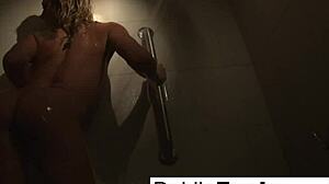 Sexy Blonde Dahlia Fingers Pussy in Naughty Shower Masturbation