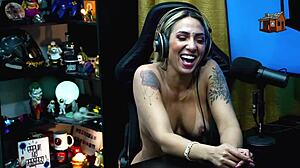 bruna lambertini GETS NAKED fast on podcast ruan drools over her BIG TITS in sheer red