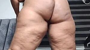 Mara Exotic fat belly milf stands masturbates to squirting orgasm full video red panties