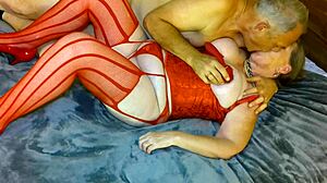 Hey granny carmen, your lady in red gets blacked hard by that dildo cum ride?