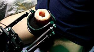 Latina Oiled Bodybuilder Cums Hard on Super Masturbation Machine with Huge Vibrator 