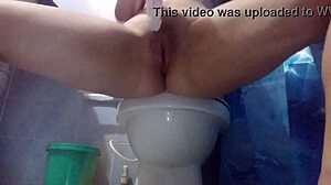 so horny i masturbate in neighbor's bathroom with dildo on wet pussy and tits