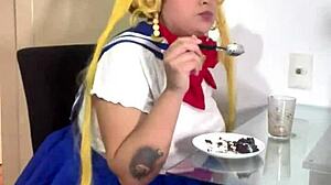 Chubby Latina Sailor Moon Rips Huge Nasty Farts in Miniskirt Cosplay!