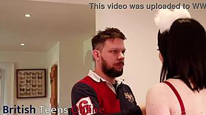 Collared British Teen Fucked Doggystyle Cumshot Kitchen Desk