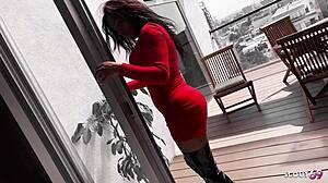 tanned latina model long nipples risky balcony fuck old tourist no condom