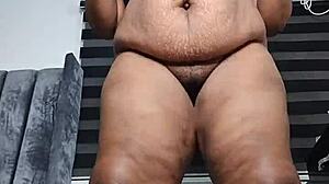 Mara Exotic fat belly milf stands masturbates to squirting orgasm full video red panties