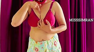 Misssimran plays with her big round natural milky boobs and nipples