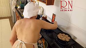 nudist housewife regina noir cooks naked in kitchen like a maid