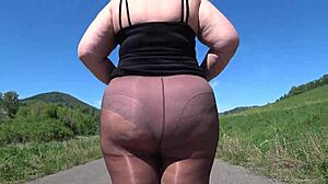 mature bbw struts in nylons high heels public road foot fetish big booty asmr