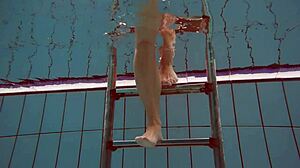 hot deniska strips underwater naked by pool