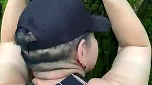 Milf bends over big ass fucked doggystyle deep in woods orgasm