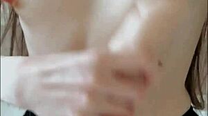 Talking Russian teen 18+ student fingers pussy anus in black belt stockings.