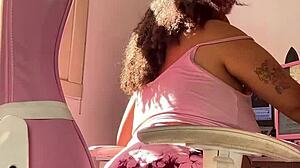 Chubby BBW beauty farts seductively while typing at her computer