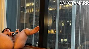 Chubby Dakota Marr's Pulsing Squirting Ecstasy with Butt Plug Vibrator Dildo in NYC Skyscraper Anal