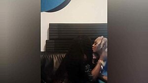 Ebony princesses strap on dildos, suck and fuck submissively for boyfriend