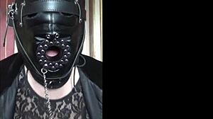 bisexual crossdresser gags hard on his big dildo toy