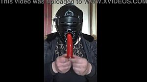 bisexual crossdresser gags hard on his big dildo toy