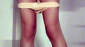 Suggestive outdoor shemale in cum-soaked panties upskirt after public dress masturbation