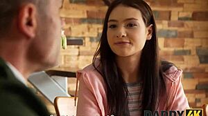 caught my son's girlfriend on the sofa, now daddy's servicing her tight body.