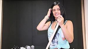 Black Haired Petite Teen Maid in Lingerie Thong Caught Cleaning Voyeur Style!